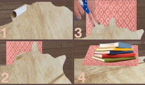 How to uncurl the corners of cowhide rug