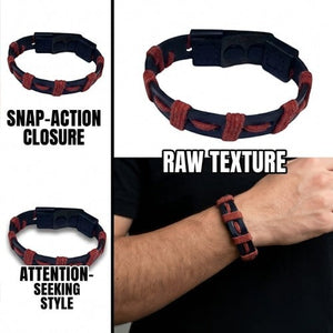 Handmade leather bracelet
Braided leather bracelet
Navy and maroon bracelet
Two-tone leather band
Artisan leather jewelry
Men's leather bracelet
Women's woven bracelet
Handmade leather accessories