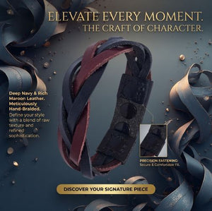 Handmade leather bracelet
Braided leather bracelet
Navy and maroon bracelet
Two-tone leather band
Artisan leather jewelry
Men's leather bracelet
Women's woven bracelet
Handmade leather accessories