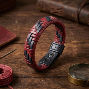 Handmade Two-Tone Braided Leather Bracelet Sport Bracelet Dark Blue & Burgundy-2