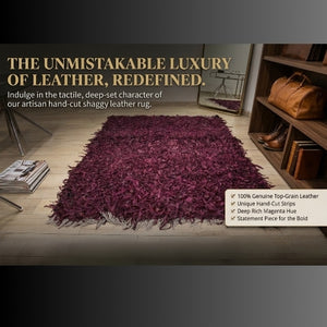 Luxury Genuine Leather Shag Rug – Hand-Finished Designer Floor Decor Australia 14-65