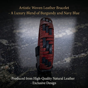 Handmade Two-Tone Braided Leather Bracelet Sport Bracelet Dark Blue & Burgundy-2