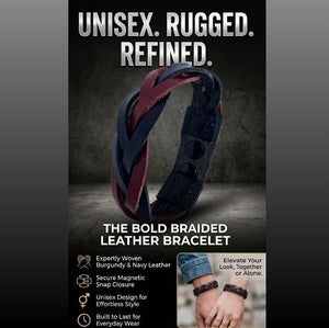 Handmade leather bracelet
Braided leather bracelet
Navy and maroon bracelet
Two-tone leather band
Artisan leather jewelry
Men's leather bracelet
Women's woven bracelet
Handmade leather accessories