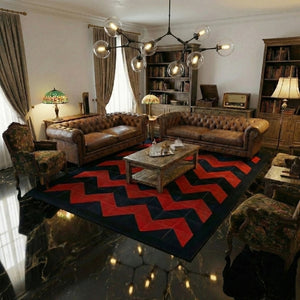 Handmade Red Suede and Black Cowhide Chevron Patchwork Area Rug,Modern Bold Geometric Chevron Rug - Red Suede & Black Hide Patchwork,Red & Black Cowhide Patchwork Chevron Rug