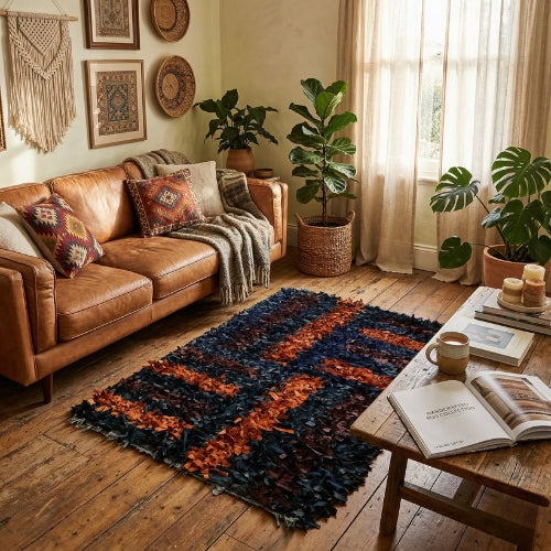 Luxury Genuine Leather Shag Rug – Hand-Finished Designer Floor Decor Australia 14-85