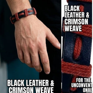 Handmade leather bracelet

Braided leather bracelet

Navy and maroon bracelet

Two-tone leather band

Artisan leather jewelry

Men's leather bracelet

Women's woven bracelet

Handmade leather accessories