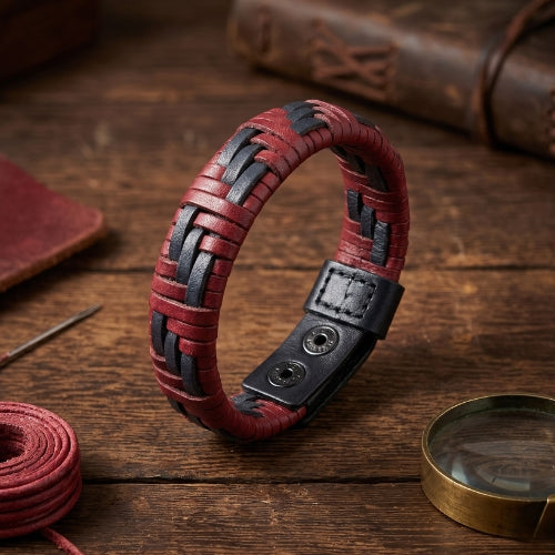Handmade Two-Tone Braided Leather Bracelet Sport Bracelet Dark Blue & Burgundy-2