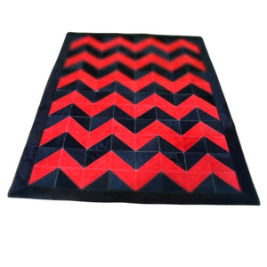 Handmade Red Suede and Black Cowhide Chevron Patchwork Area Rug,Modern Bold Geometric Chevron Rug - Red Suede & Black Hide Patchwork,Red & Black Cowhide Patchwork Chevron Rug