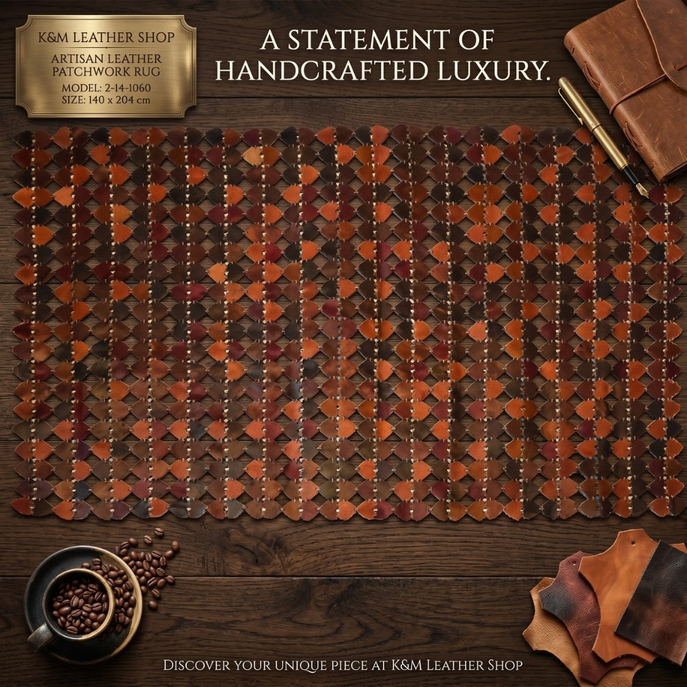 Premium Hand-Stitched Cowhide Leather Patchwork Rug 2-14
