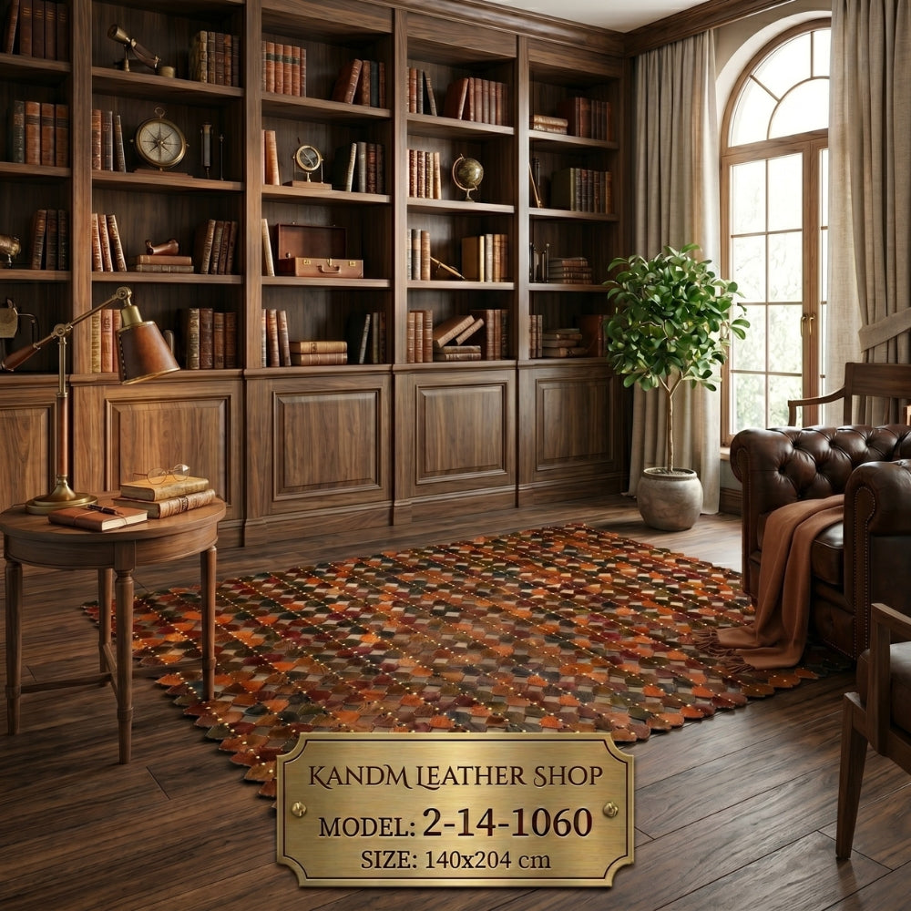 Premium Hand-Stitched Cowhide Leather Patchwork Rug 2-14