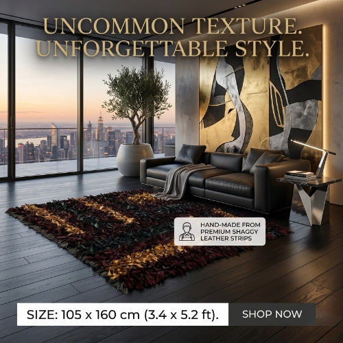 Luxury leather rug 
Genuine leather shag rug
Handmade shag rug
Premium leather home decor
Hand-cut genuine sheep leather rug
Modern textured shag rug 
High-end anti-slip leather rug modern Australian living