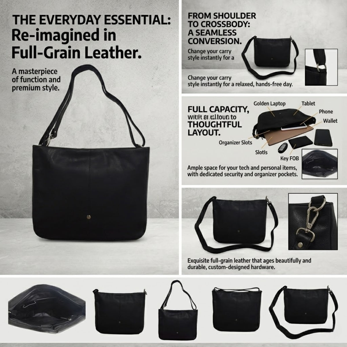 Genuine Leather Handbag & Crossbody Laptop Bag | K&M
