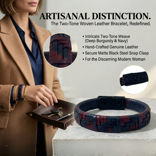 Handmade Two-Tone Braided Leather Bracelet Sport Bracelet Dark Blue & Burgundy-2
