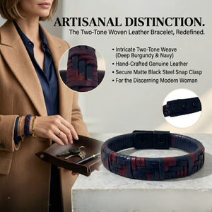 Handmade Two-Tone Braided Leather Bracelet Sport Bracelet Dark Blue & Burgundy-2