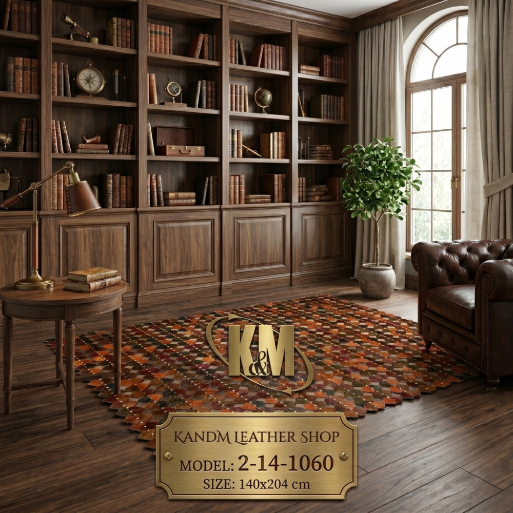 Premium Hand-Stitched Cowhide Leather Patchwork Rug 2-14