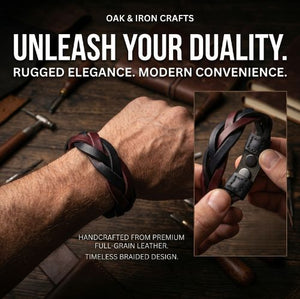 Handmade leather bracelet

Braided leather bracelet

Navy and maroon bracelet

Two-tone leather band

Artisan leather jewelry

Men's leather bracelet

Women's woven bracelet

Handmade leather accessories