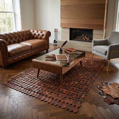 Premium Hand-Stitched Cowhide Leather Patchwork Rug 2-14