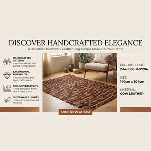 Premium Hand-Stitched Cowhide Leather Patchwork Rug 2-14