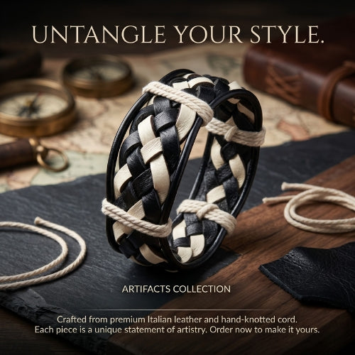 Handmade leather bracelet with jute weave on a beach setting, featuring text about product features. footy,collingwood,football,club,AFL,
#AFL #Footy #AustralianRulesFootball #AFLBracelets #HandmadeJewelry #FootyFans