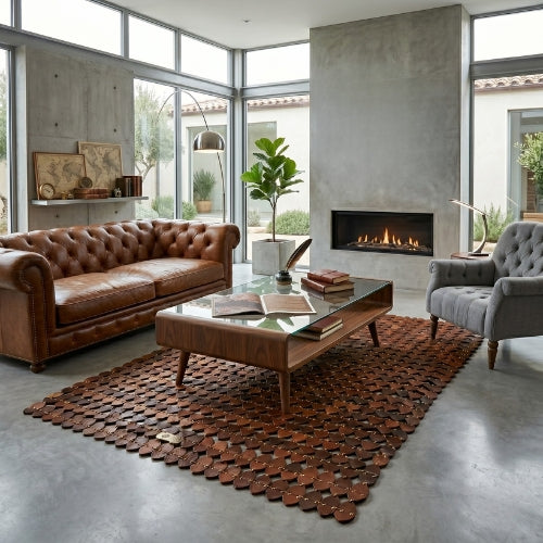 Premium Hand-Stitched Cowhide Leather Patchwork Rug 2-14