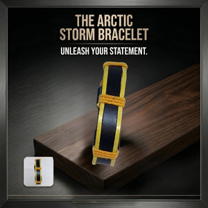Collage of a handmade yellow and black braided leather bracelet. Shows the sporty wristband with yellow waxed cord details, adjustable black snap closures, and the bracelet laid flat,Handmade leather bracelet with jute weave on a beach setting, featuring text about product features. footy,collingwood,football,club,AFL,