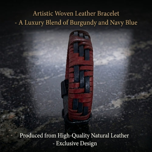 Handmade Two-Tone Braided Leather Bracelet Sport Bracelet Dark Blue & Burgundy-2