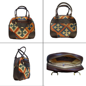 Women's Handmade Genuine Leather Handwoven Kilim Tote Handbag unique design KM 806-3