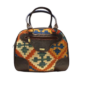Women's Handmade Genuine Leather Handwoven Kilim Tote Handbag unique design KM 806-3