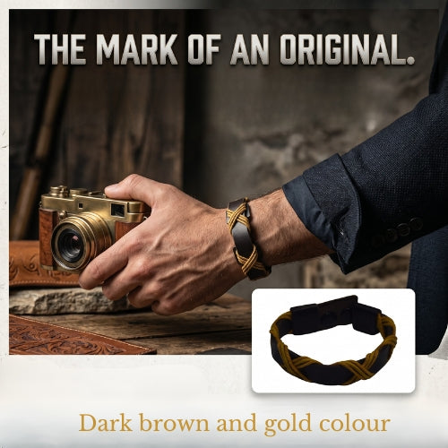 Dark brown and gold bracelet on a wooden surface with text about craftsmanship and style.Handmade leather bracelet with jute weave on a beach setting, featuring text about product features. footy,HAWTHORN HAWKS,football,club,AFL,
#AFL #Footy #AustralianRulesFootball #AFLBracelets #HandmadeJewelry #FootyFans
