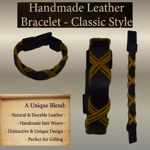 Dark brown and gold bracelet on a wooden surface with text about craftsmanship and style.Handmade leather bracelet with jute weave on a beach setting, featuring text about product features. footy,HAWTHORN HAWKS,football,club,AFL,
#AFL #Footy #AustralianRulesFootball #AFLBracelets #HandmadeJewelry #FootyFans
